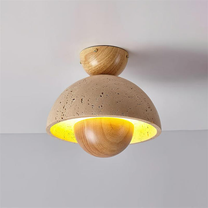 Cavora Plafonnier Travertin Bois Forme Dôme - Neutralighting