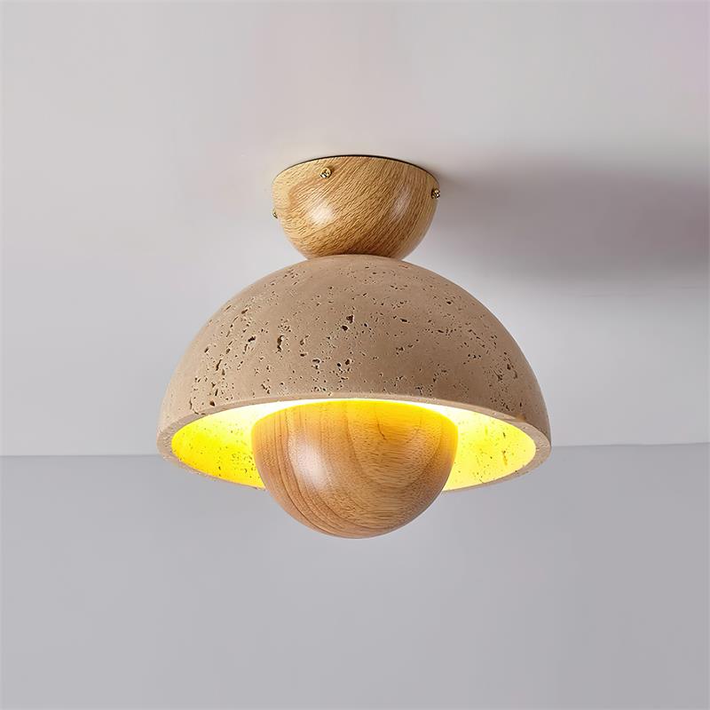 Cavora Plafonnier Travertin Bois Forme Dôme - Neutralighting