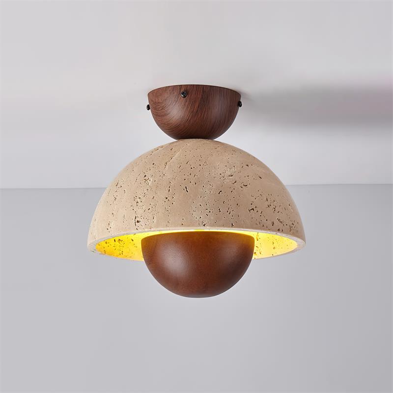 Cavora Plafonnier Travertin Bois Forme Dôme - Neutralighting