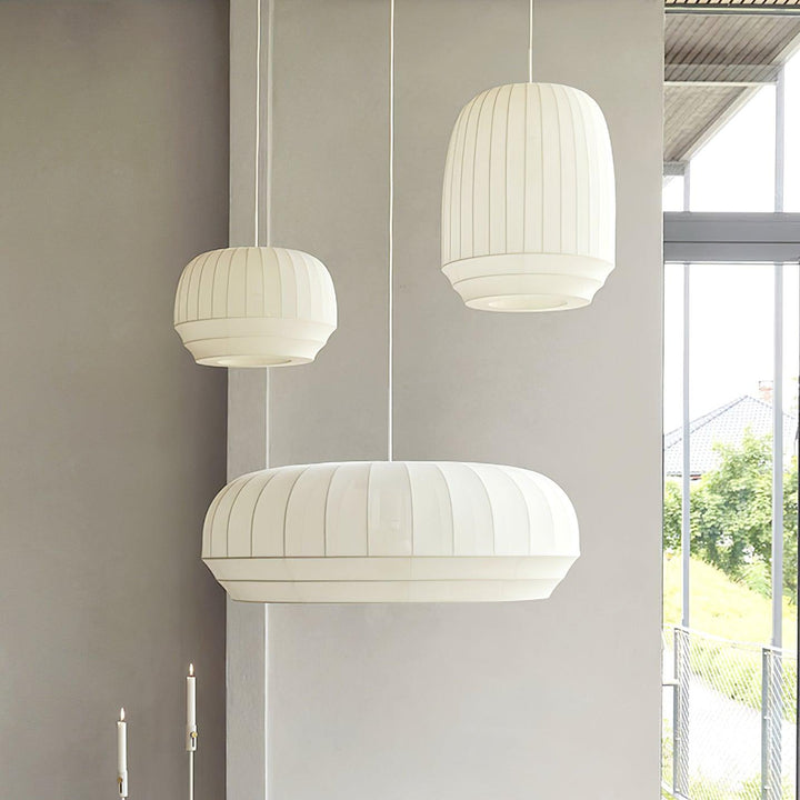 Suspension Luminaire Soie Abat-jour Blanc Tissu Lignes Verticales Doux Moderne Minimaliste - Neutralighting