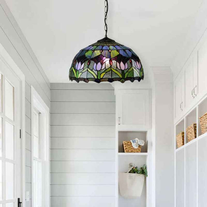 Tiffany Rétro Rond Colorée Suspension Verre Chambre À Coucher/Bar - Neutralighting