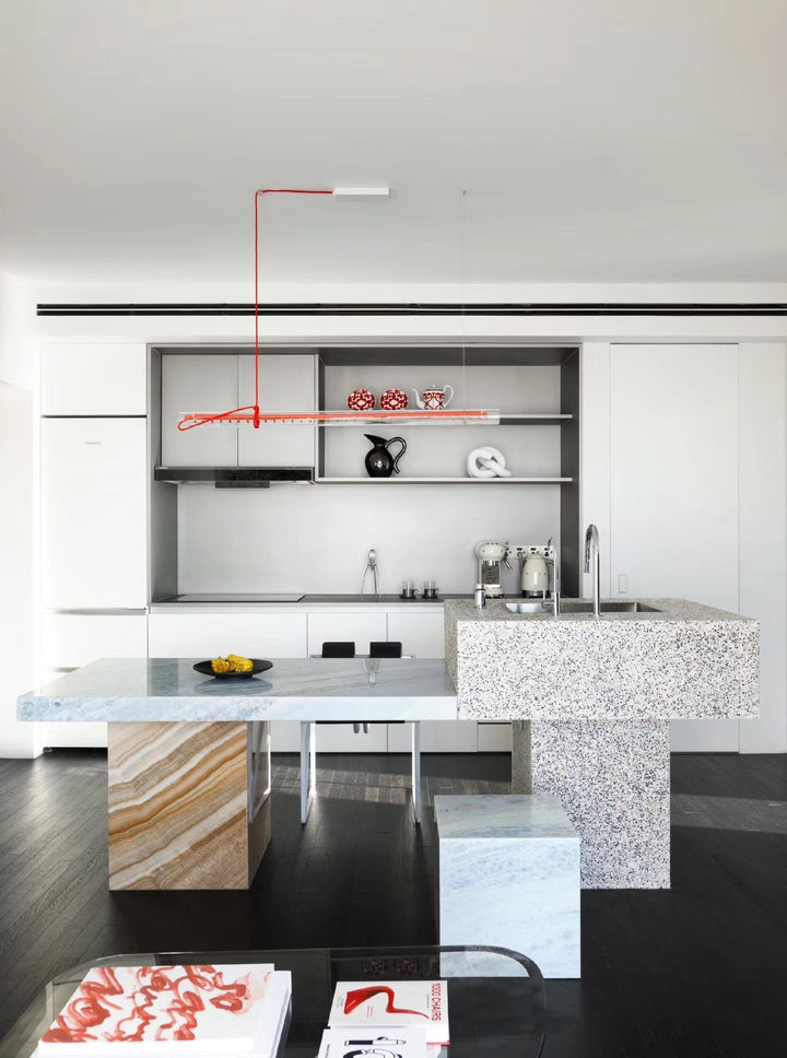 Cata Moderne Minimalisme Linéaire LED Métal Verre Lumière Pendentif - Neutralighting
