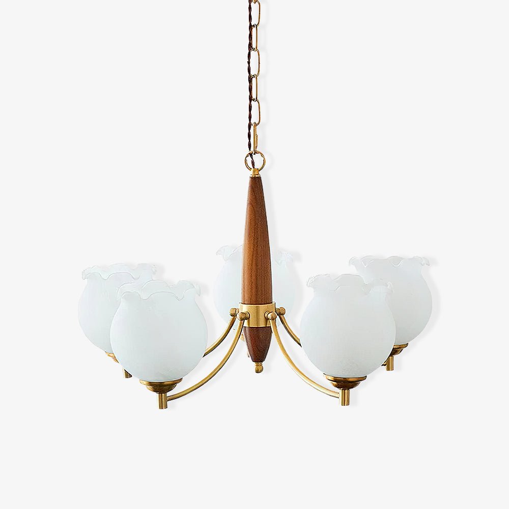 Lustra Chandelier en Verre, Bois et Laiton Vintage - Neutralighting
