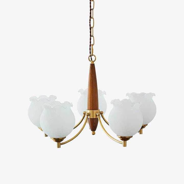 Lustra Chandelier en Verre, Bois et Laiton Vintage - Neutralighting