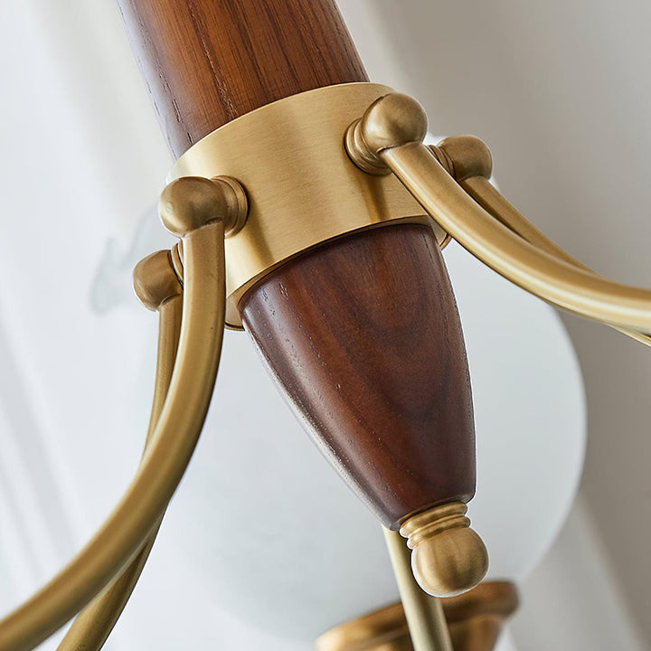 Lustra Chandelier en Verre, Bois et Laiton Vintage - Neutralighting