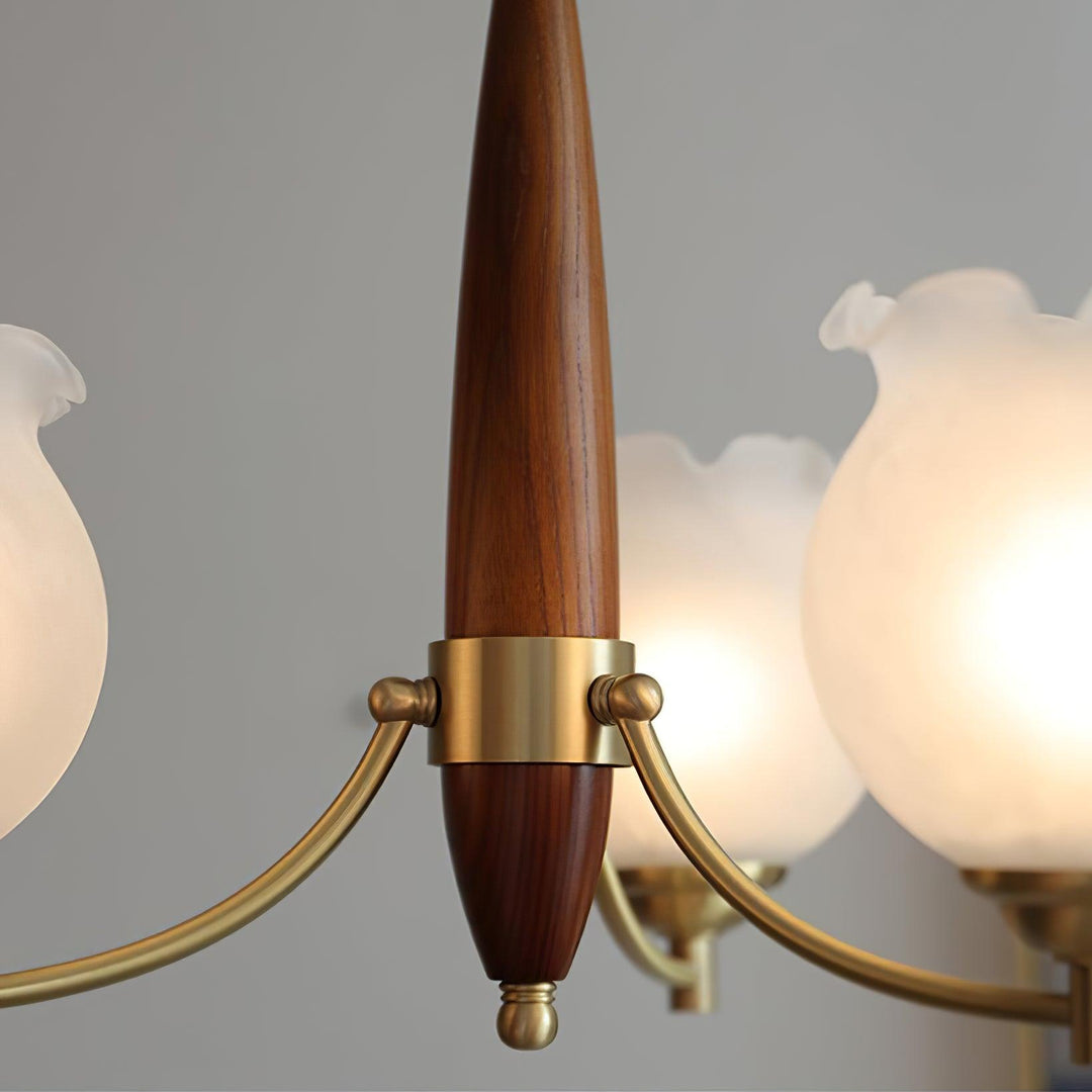 Lustra Chandelier en Verre, Bois et Laiton Vintage - Neutralighting