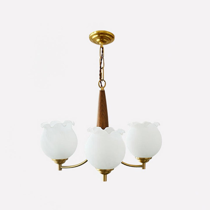 Lustra Chandelier en Verre, Bois et Laiton Vintage - Neutralighting