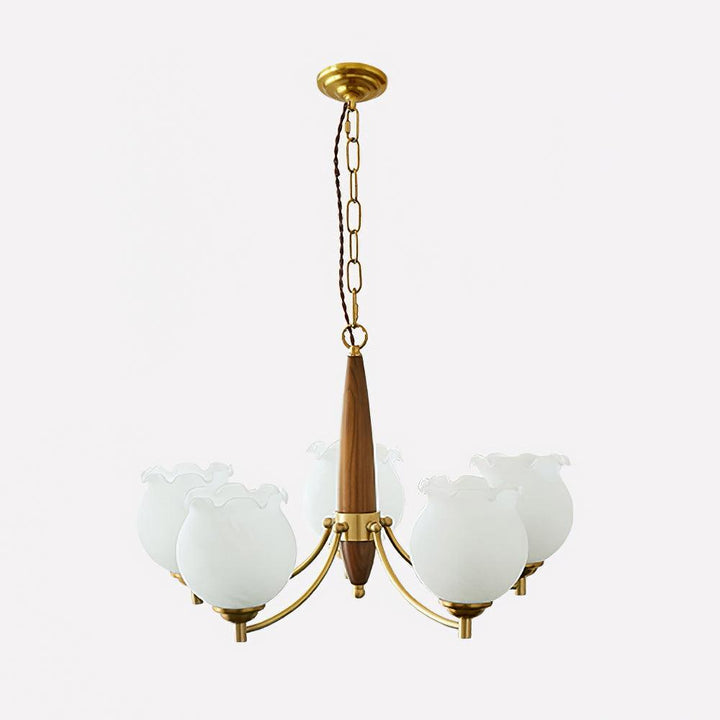 Lustra Chandelier en Verre, Bois et Laiton Vintage - Neutralighting