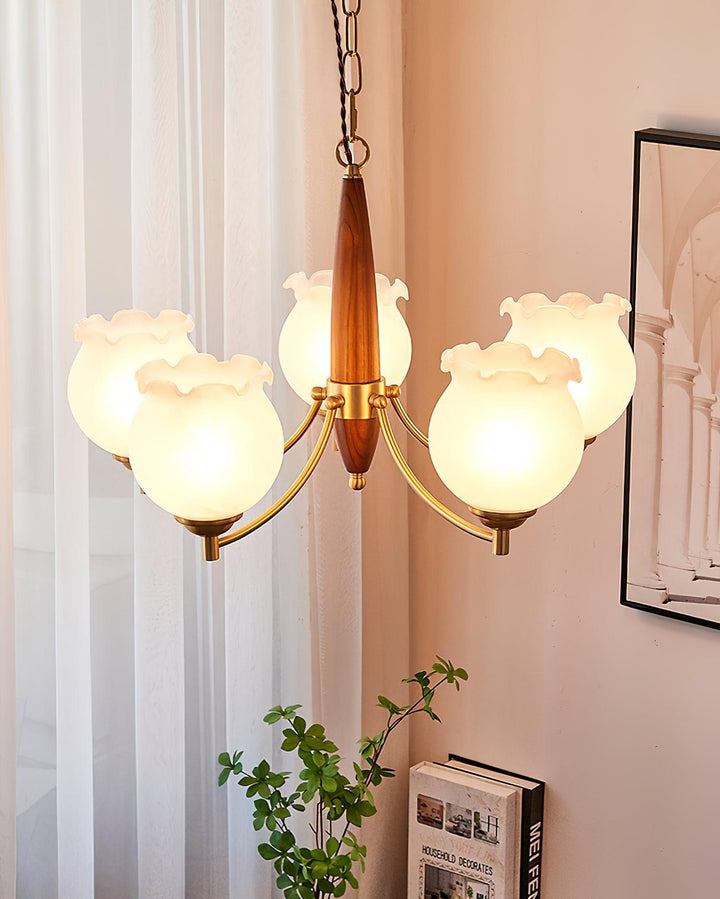 Lustra Chandelier en Verre, Bois et Laiton Vintage - Neutralighting