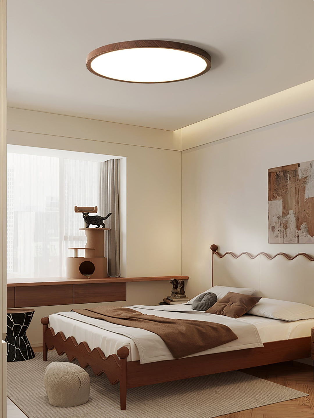 Solara Plafonnier Rond Fin en Noyer Minimaliste - Neutralighting