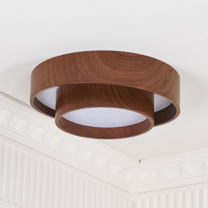 Wavin Plafonnier Double Anneaux Couleur Noyer - Neutralighting