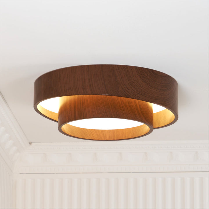 Wavin Plafonnier Double Anneaux Couleur Noyer - Neutralighting