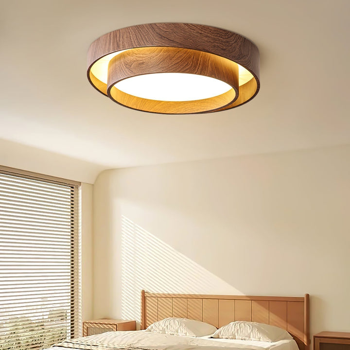 Wavin Plafonnier Double Anneaux Couleur Noyer - Neutralighting