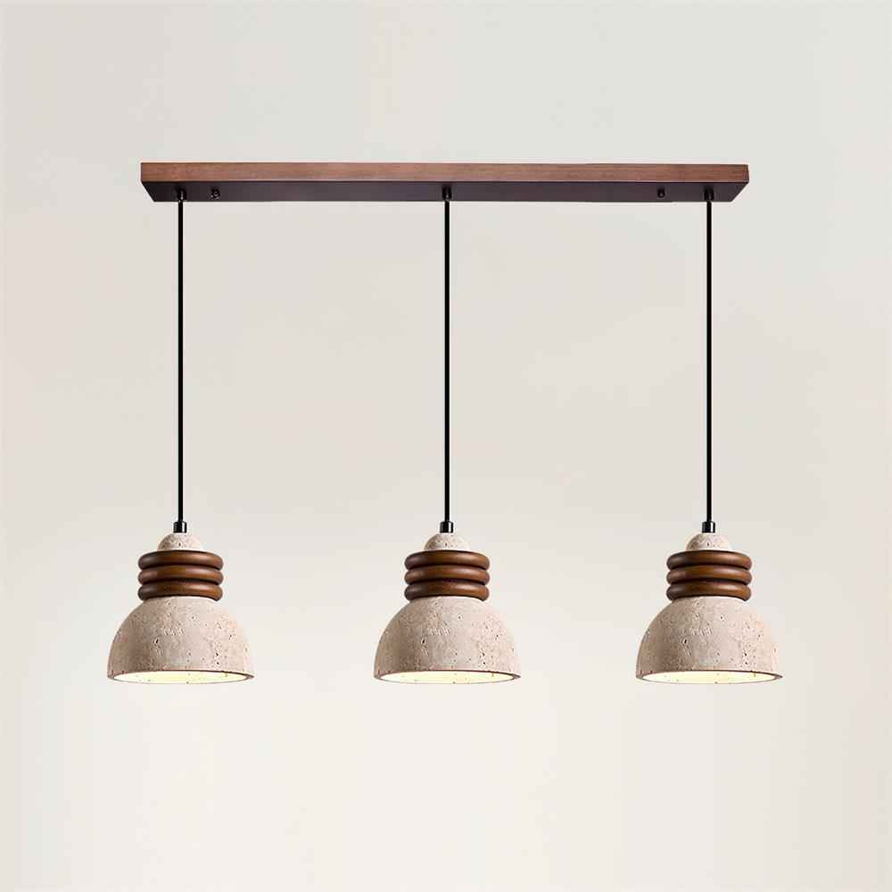 Lampe Suspension Dôme en Travertin Anneaux en Bois de Noyer Ambiance Minimaliste - Neutralighting