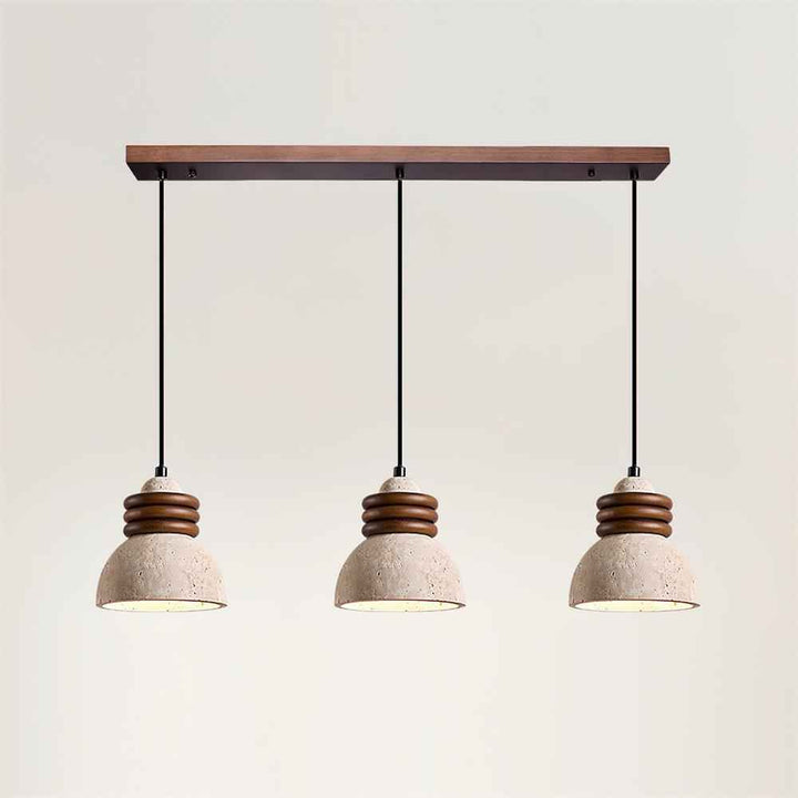 Lampe Suspension Dôme en Travertin Anneaux en Bois de Noyer Ambiance Minimaliste - Neutralighting