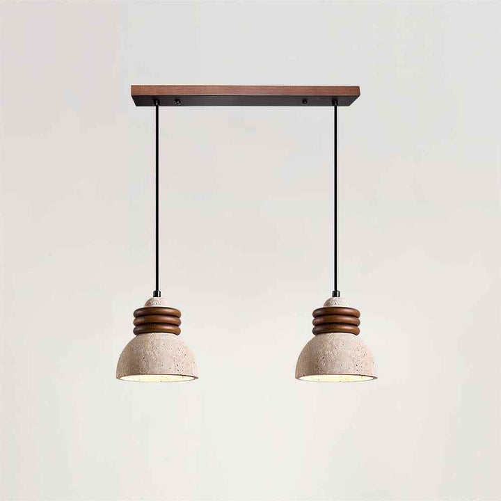 Lampe Suspension Dôme en Travertin Anneaux en Bois de Noyer Ambiance Minimaliste - Neutralighting