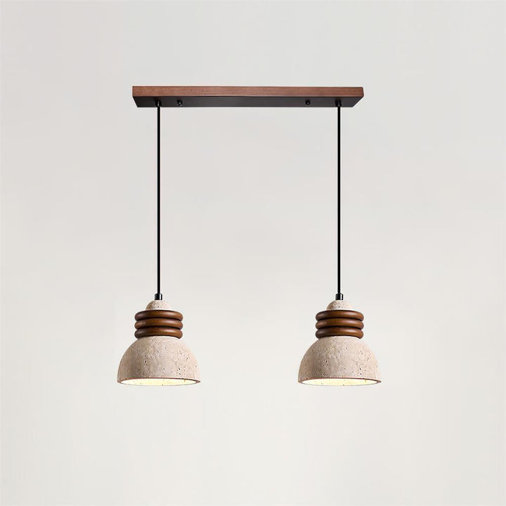 Lampe Suspension Dôme en Travertin Anneaux en Bois de Noyer Ambiance Minimaliste - Neutralighting