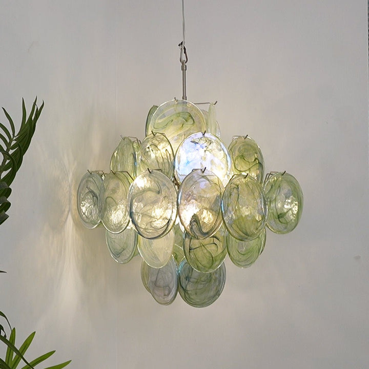 Aurora Chandelier Disque en Verre de Murano Vert Nature - Neutralighting