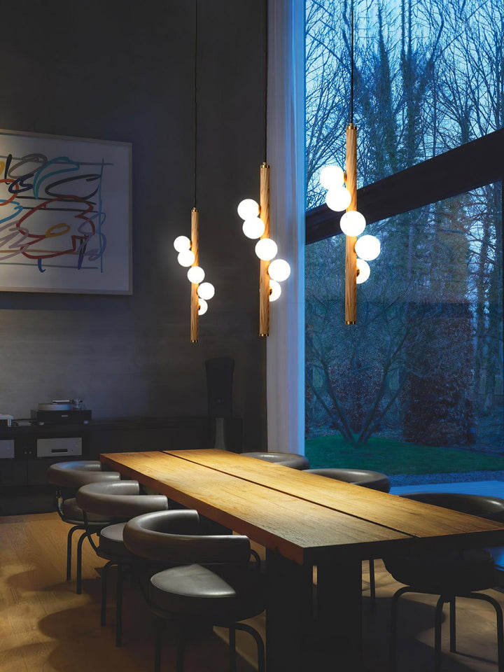 Lustra Suspension Linéaire en Bois et Verre - Neutralighting