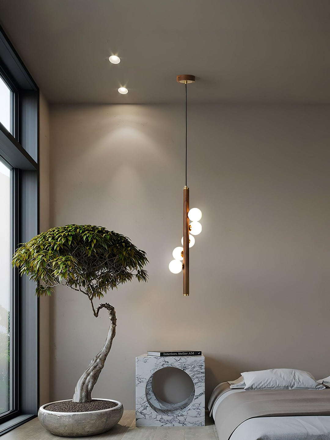 Lustra Suspension Linéaire en Bois et Verre - Neutralighting