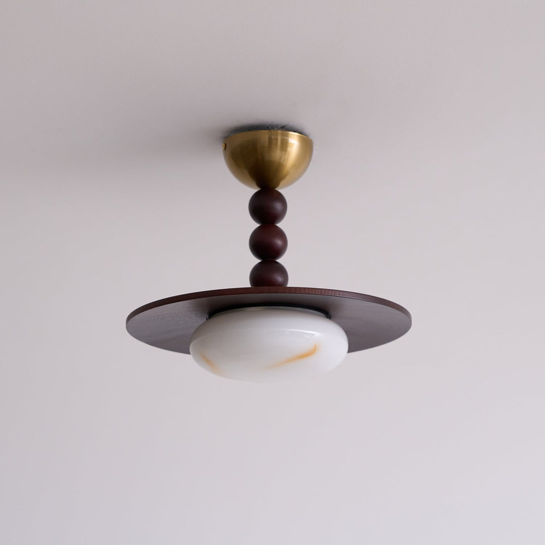 Yeste Plafonnier couleur noyer et imitation albâtre blanche - Neutralighting