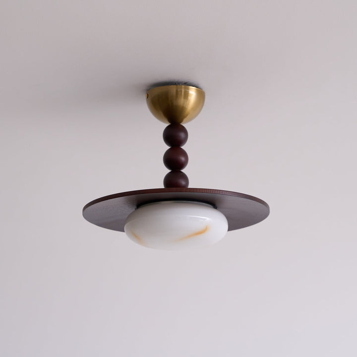 Yeste Plafonnier couleur noyer et imitation albâtre blanche - Neutralighting