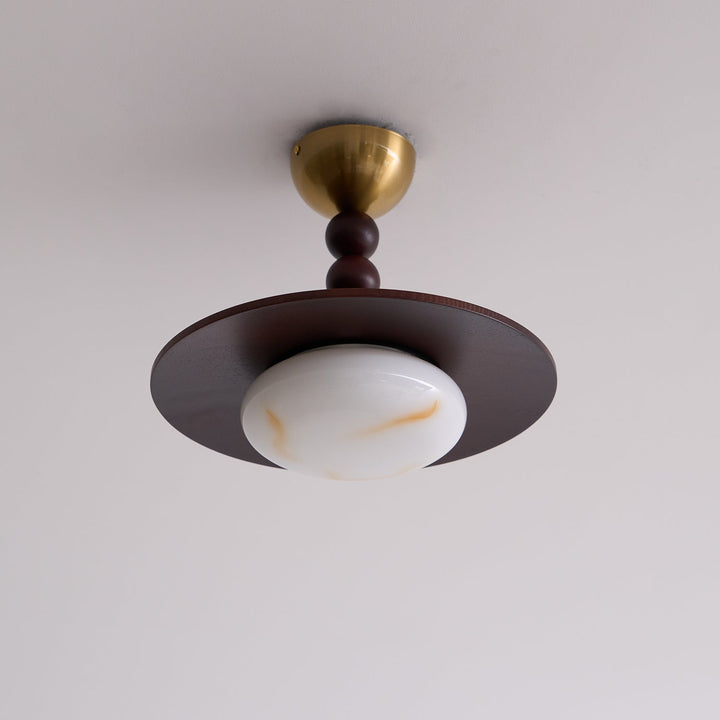 Yeste Plafonnier couleur noyer et imitation albâtre blanche - Neutralighting