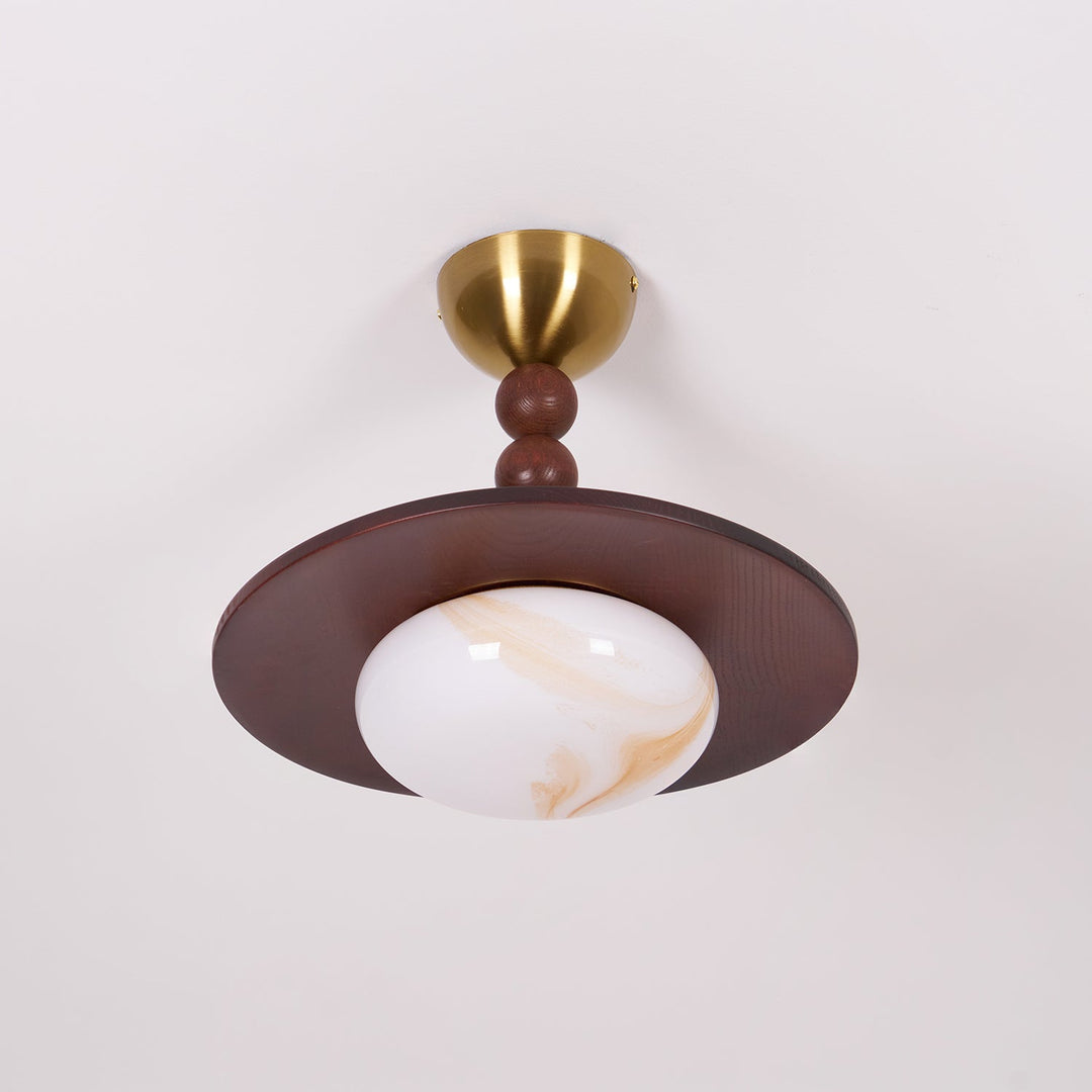 Yeste Plafonnier couleur noyer et imitation albâtre blanche - Neutralighting