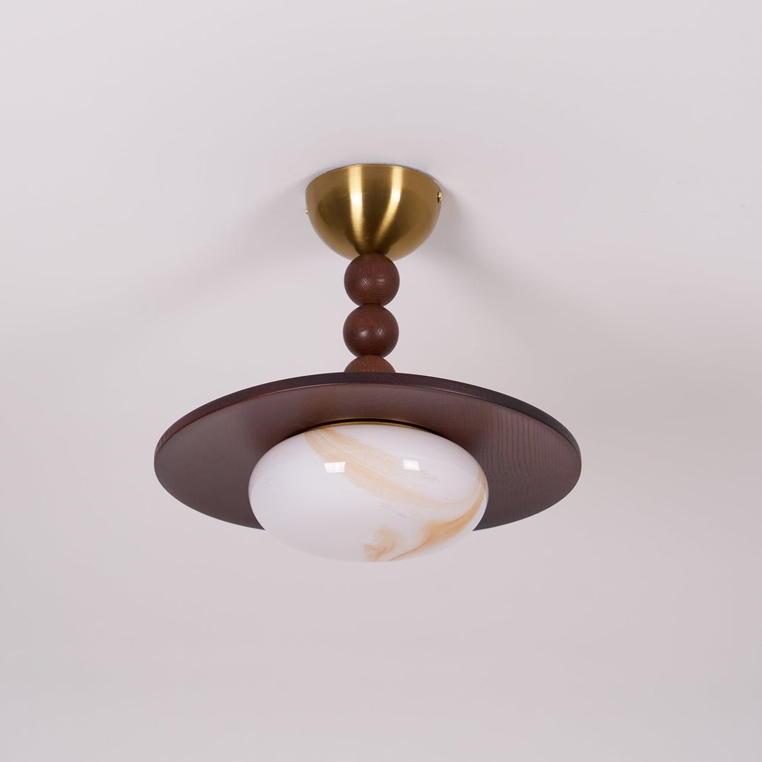 Yeste Plafonnier couleur noyer et imitation albâtre blanche - Neutralighting