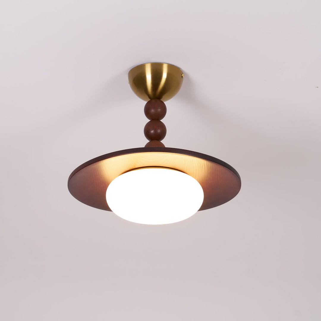 Yeste Plafonnier couleur noyer et imitation albâtre blanche - Neutralighting