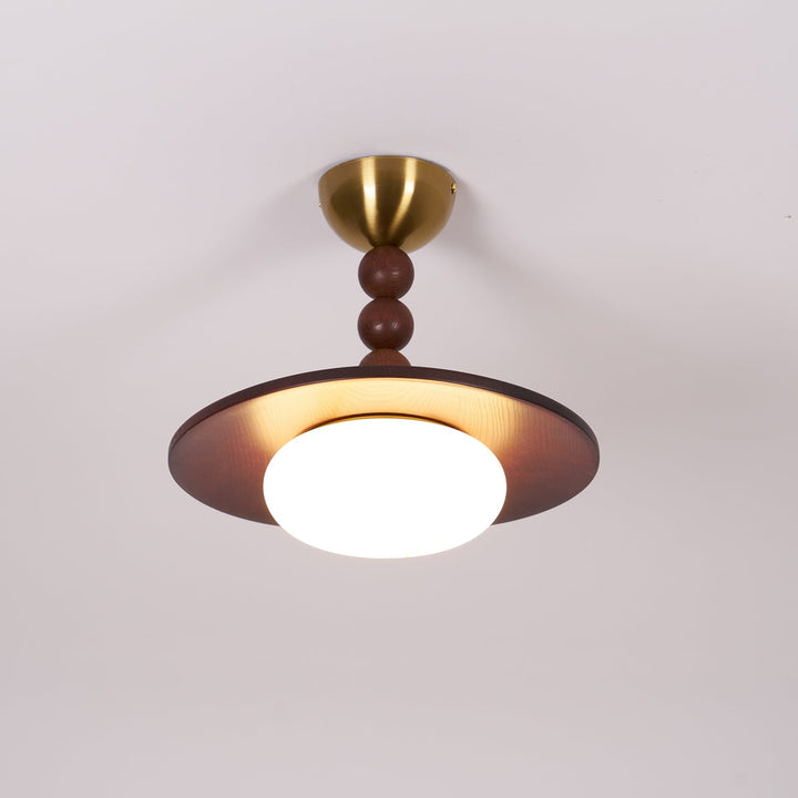 Yeste Plafonnier couleur noyer et imitation albâtre blanche - Neutralighting