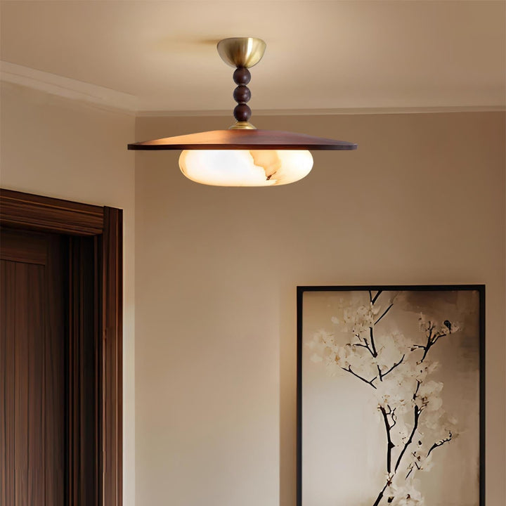 Yeste Plafonnier couleur noyer et imitation albâtre blanche - Neutralighting