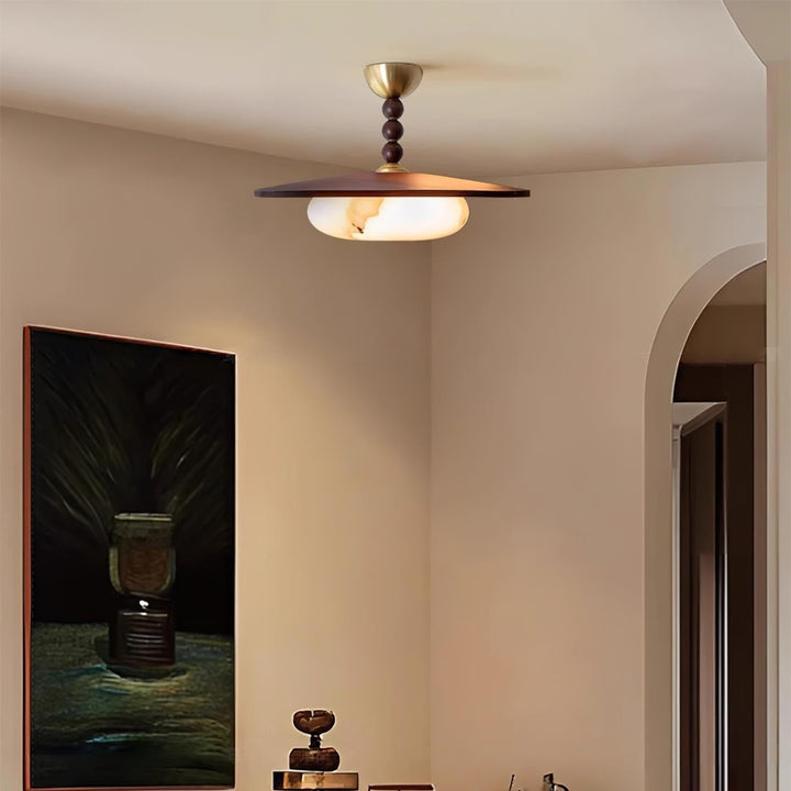 Yeste Plafonnier couleur noyer et imitation albâtre blanche - Neutralighting