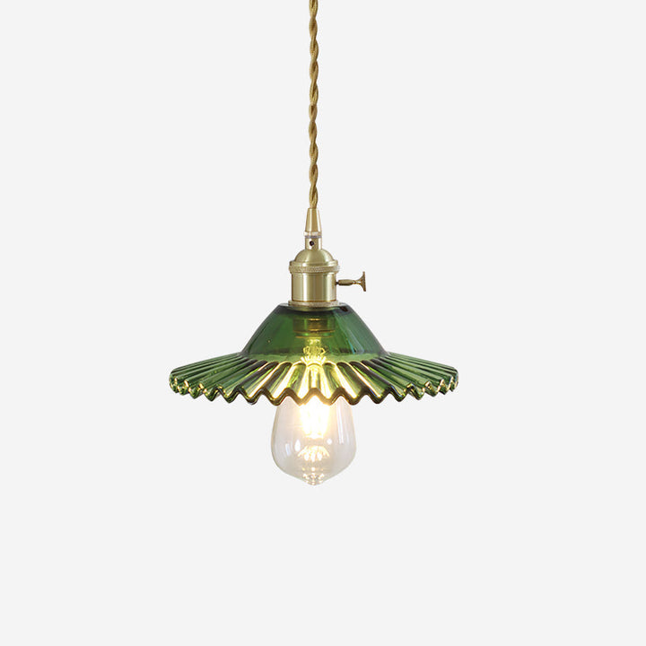Suspension Ébouriffé Verre Ombre Festonné Bord Laiton Accents Rétro - Neutralighting