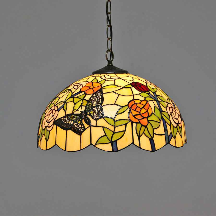 Tiffany Vintage Colorée Papillon Suspension Verre Couloir - Neutralighting