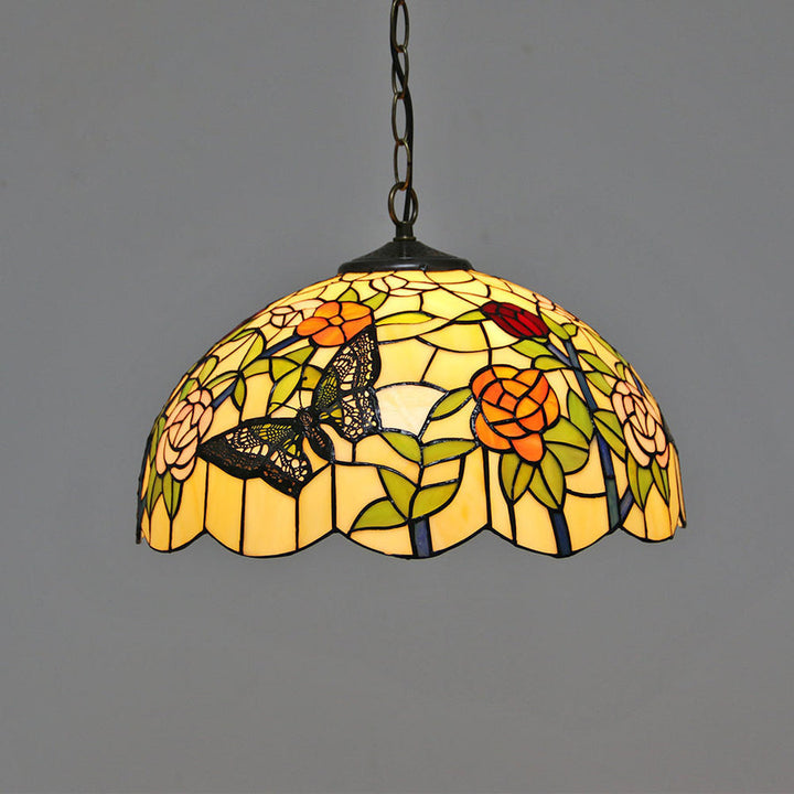 Tiffany Vintage Colorée Papillon Suspension Verre Couloir - Neutralighting