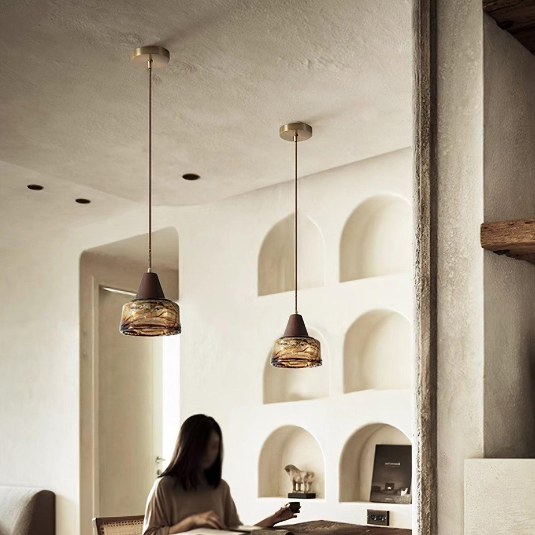 Suspension Amber Verre Bois Haut Ancien Artistique - Neutralighting