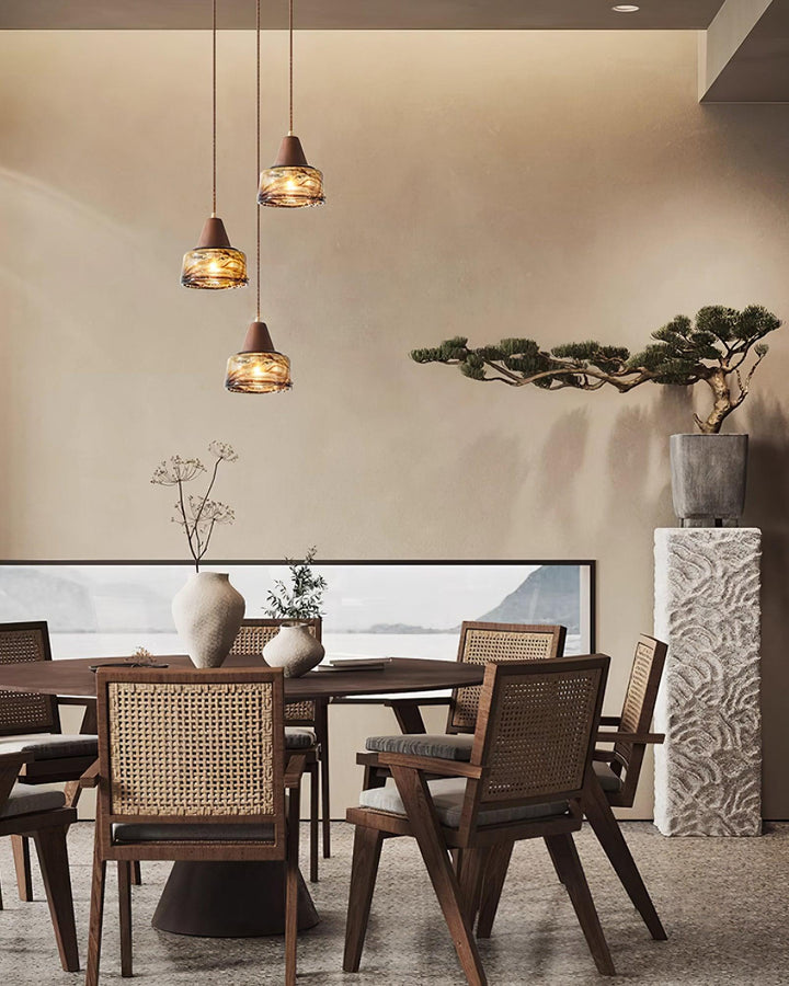Suspension Amber Verre Bois Haut Ancien Artistique - Neutralighting