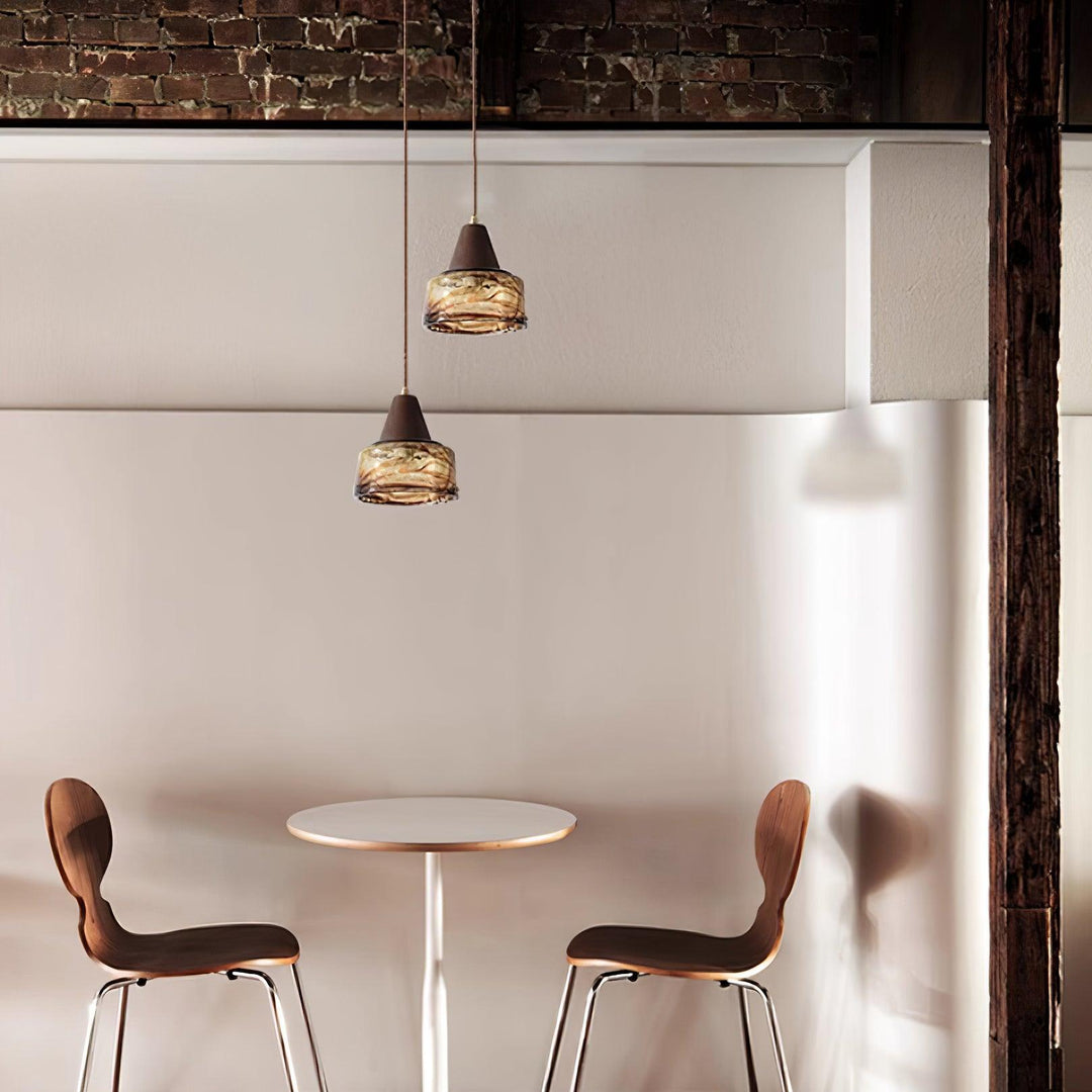 Suspension Amber Verre Bois Haut Ancien Artistique - Neutralighting