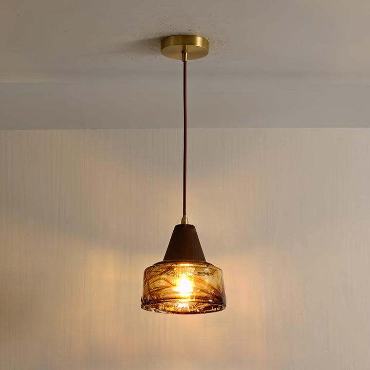 Suspension Amber Verre Bois Haut Ancien Artistique - Neutralighting