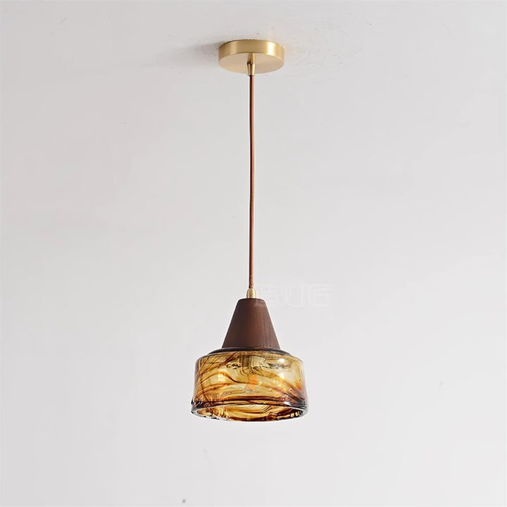 Suspension Amber Verre Bois Haut Ancien Artistique - Neutralighting