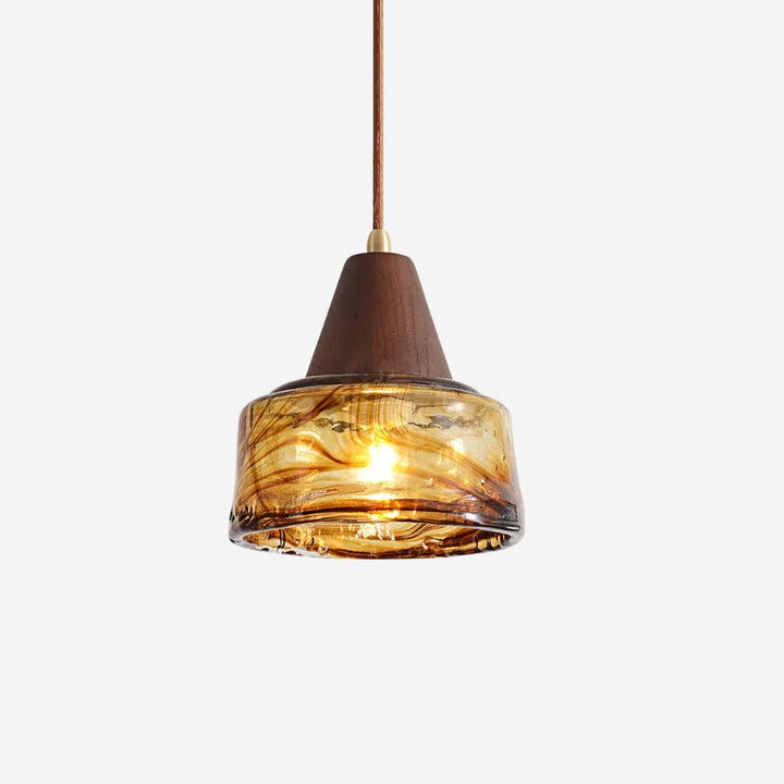 Suspension Amber Verre Bois Haut Ancien Artistique - Neutralighting