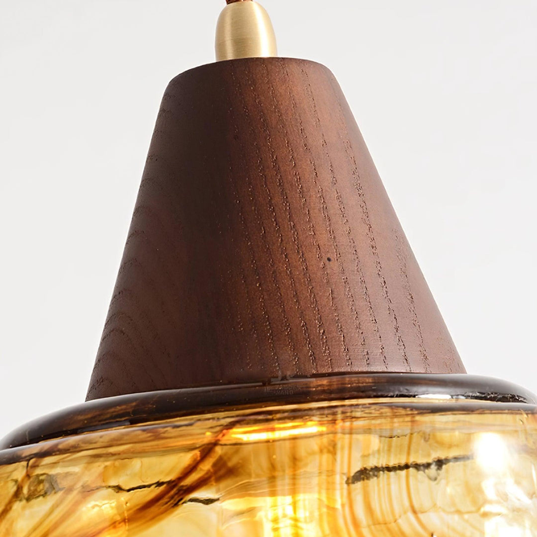 Suspension Amber Verre Bois Haut Ancien Artistique - Neutralighting