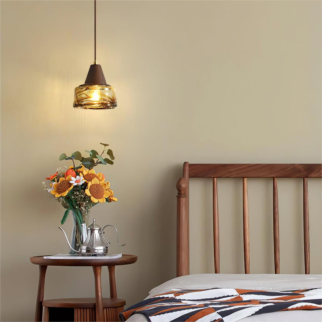 Suspension Amber Verre Bois Haut Ancien Artistique - Neutralighting