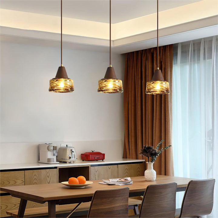 Suspension Amber Verre Bois Haut Ancien Artistique - Neutralighting