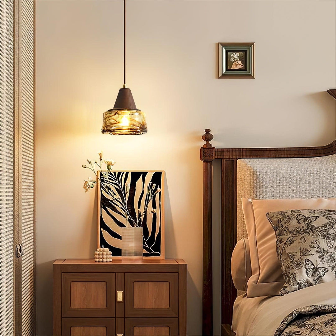 Suspension Amber Verre Bois Haut Ancien Artistique - Neutralighting