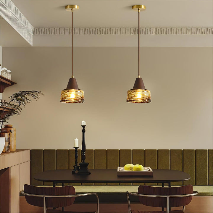 Suspension Amber Verre Bois Haut Ancien Artistique - Neutralighting