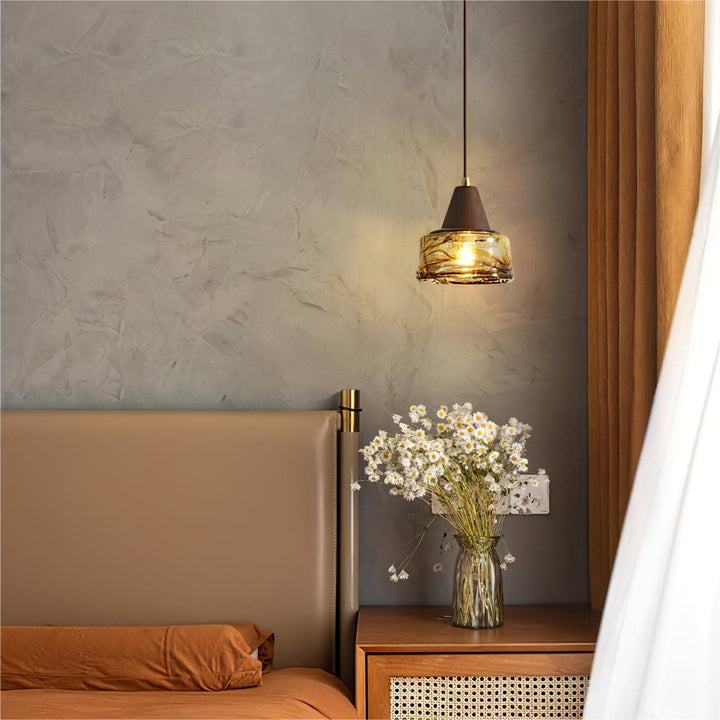 Suspension Amber Verre Bois Haut Ancien Artistique - Neutralighting