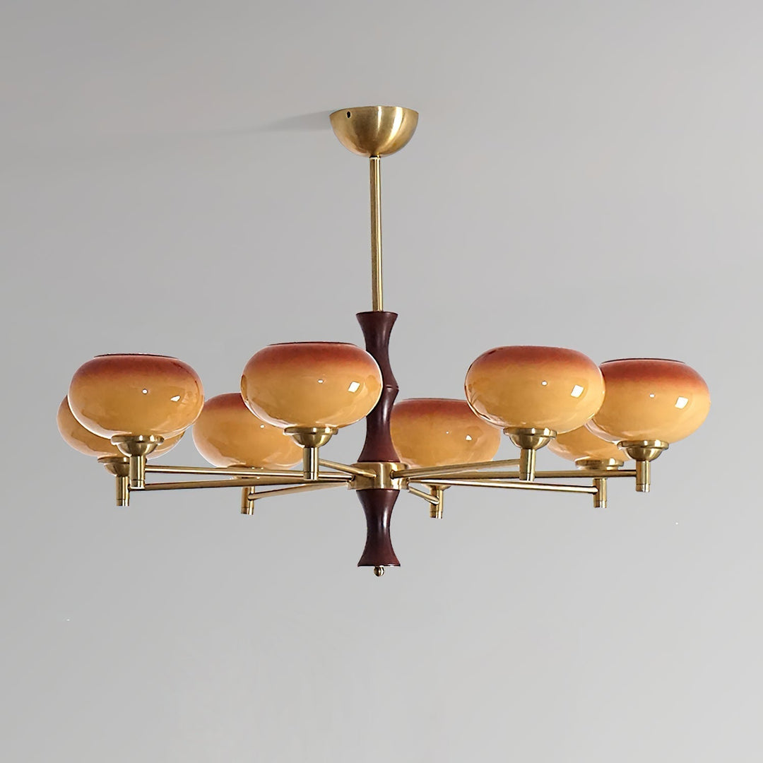 Virelli Lustre Globes en Verre Caramel Bras en Bois de Noyer Vintage - Neutralighting