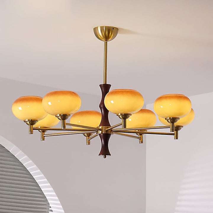 Virelli Lustre Globes en Verre Caramel Bras en Bois de Noyer Vintage - Neutralighting